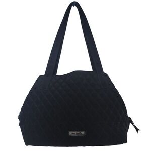 Vera Bradley Glenna Satchel Bag Black Quilted Cotton Floral Lining Shoulder Tote